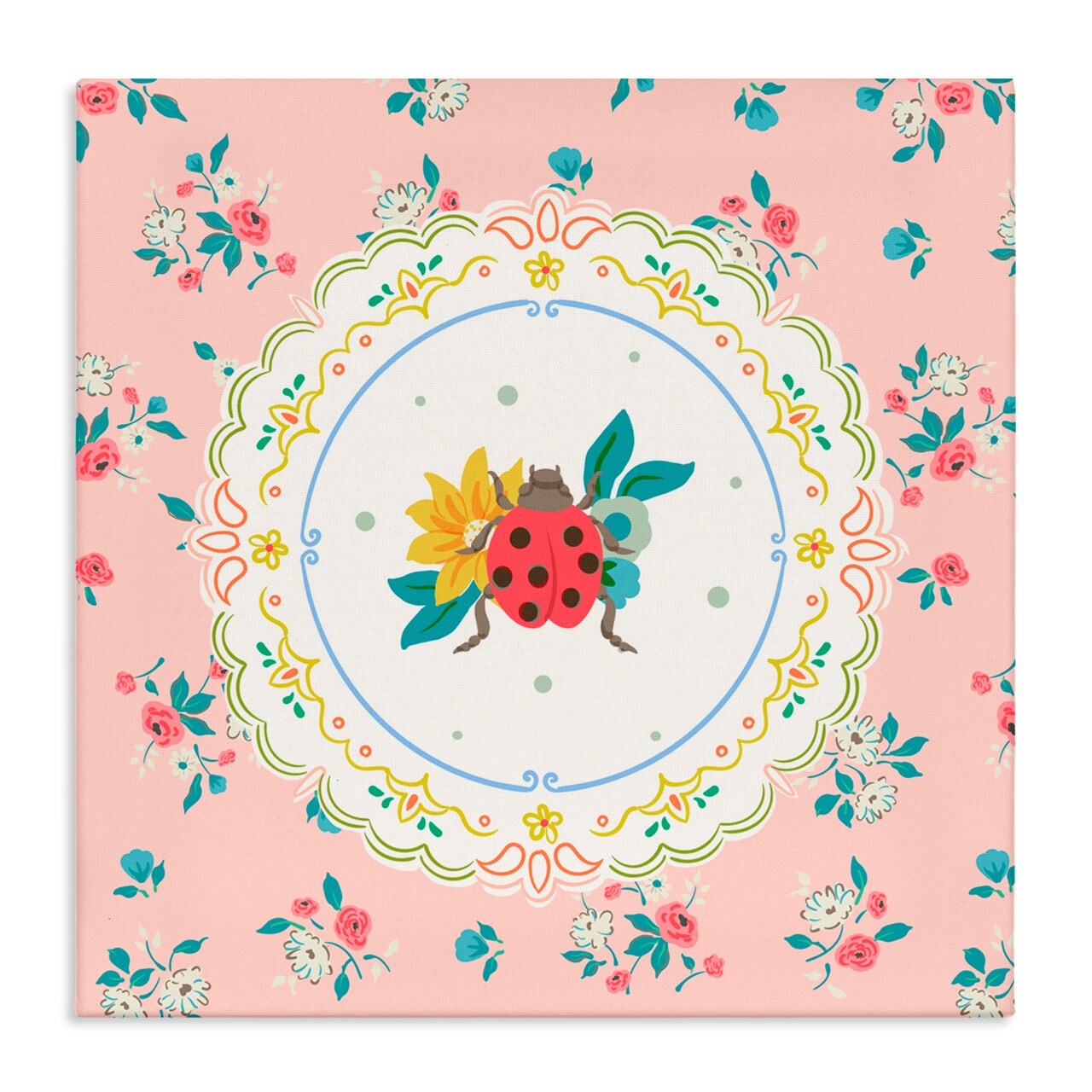 Stupell Industries Spring Lady Bug Lace Pattern Canvas, design by Angela Steahling